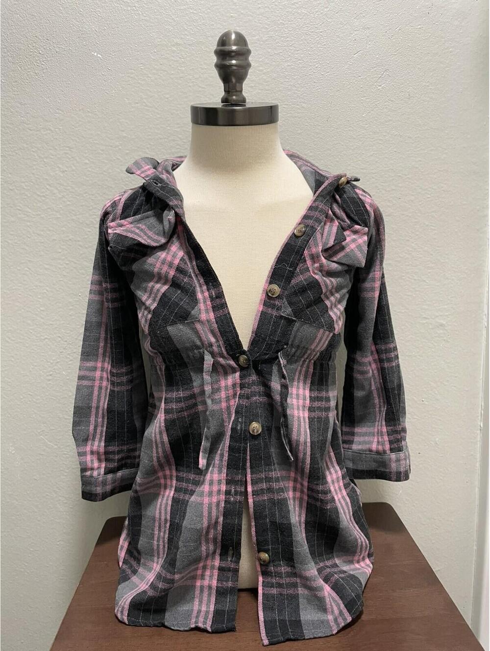 Trende Girl Pink Black Plaid Shacket Flannel Button Up